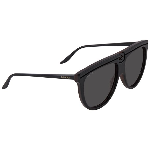GUCCI GG0732S 001 Aviator Acetate Black Shiny Black Grey 61mm Women's Sunglasses