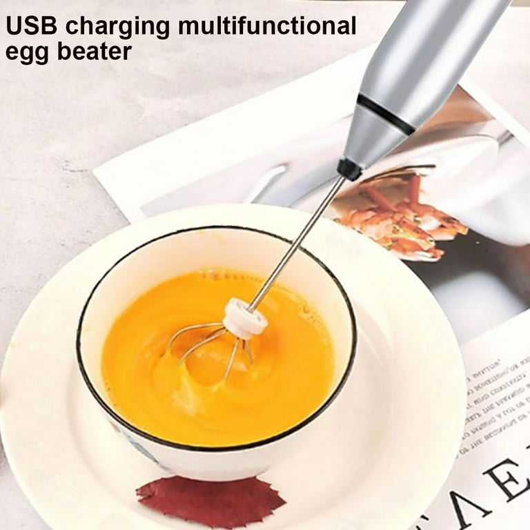 Milk Frother Rechargeable 3-Speeds Egg Beater Drink Mixer with 2 Detachable  Stainless Steel Whisk-Heads Handheld Foam Maker 
