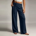 thumbnail image 2 of HBBIKVI Linen-Blend Straight-Leg Pants – Women's Full-Length Banded Waist Trousers with Tie Front for Summer, 2 of 7