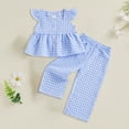 thumbnail image 2 of Zanarzt Toddler Sets for Girls Fashion Soft Set Sleeveless Checkered Print Top Pants Casual Two Piece Set Sky Blue,4-5 Years, 2 of 3