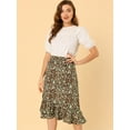 thumbnail image 4 of Unique Bargains Women's Floral Fall Elastic Waist Ruffle High Low Hem Vintage Skirt Brown L, 4 of 6
