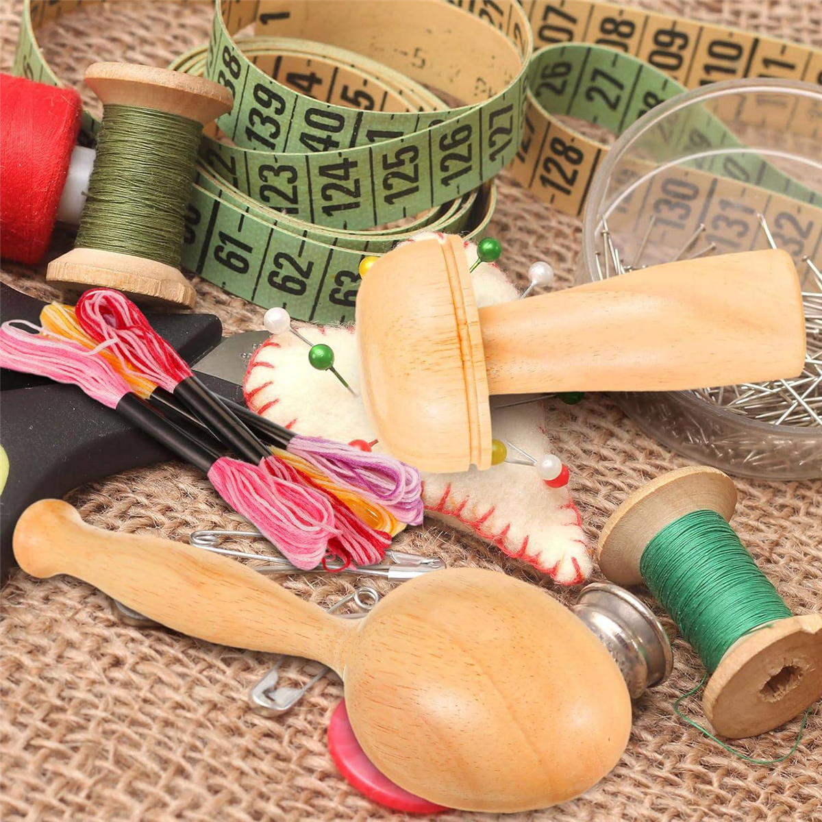 2 Pcs Darning Supplies Kit Egg for Socks Mushroom Wooden with Eye Needles Sewing