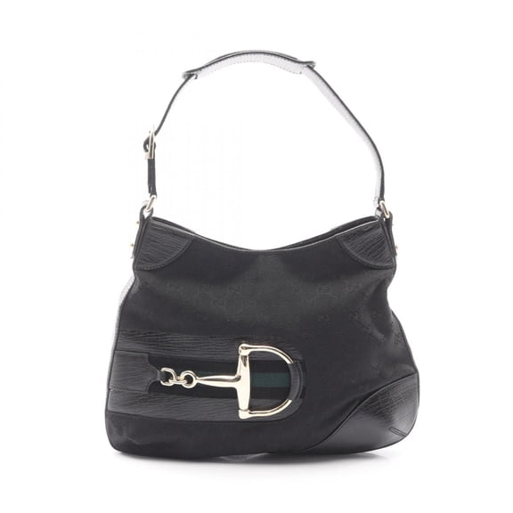 Pre-Owned Gucci Hustler Bit GG Canvas Shoulder Bag Handbag Leather Women's Black 137388