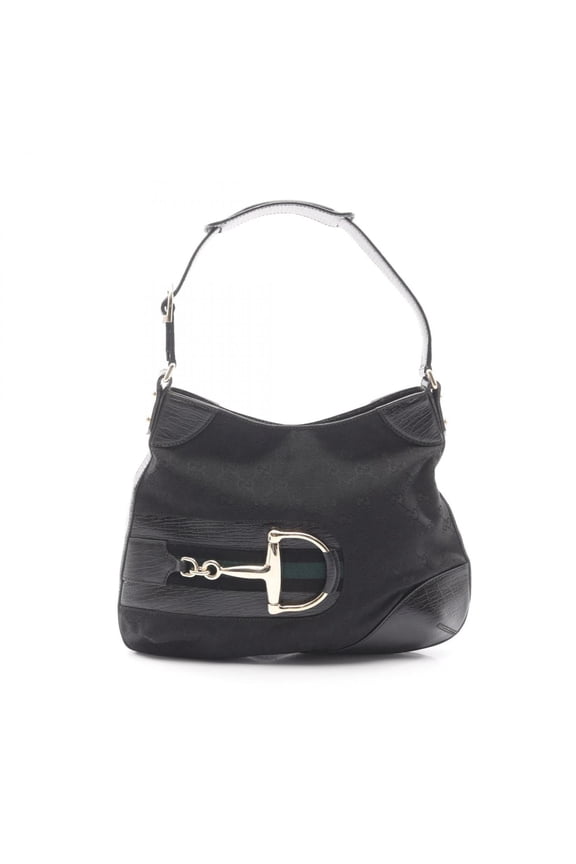 Pre-Owned Gucci Hustler Bit GG Canvas Shoulder Bag Handbag Leather Women's Black 137388