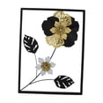thumbnail image 2 of Arte de pared con flores negras, arte de pared de metal dorado, decoración de interiores, patio, hotel, dormitorio Marco negro L, 2 of 9