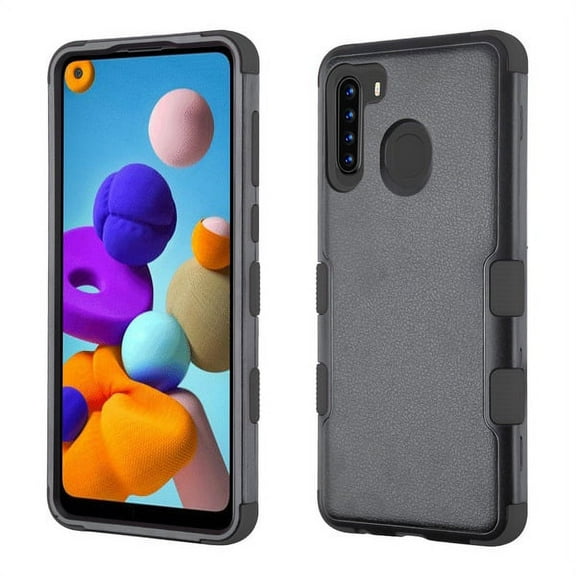Samsung Galaxy A21 Phone Case Hybrid 3 Layers Body Rugged Hard & Silicone TPU Shockproof Impact Armor Rubber [Military drop-test standard] Protective Cover [BLACK] Case for Samsung Galaxy A21 (2020)