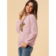 thumbnail image 4 of Unique Bargains Sweat-Shirt à Manches Longues Col Rond Étoile Brillant à Sequins pour Femmes, 4 of 6