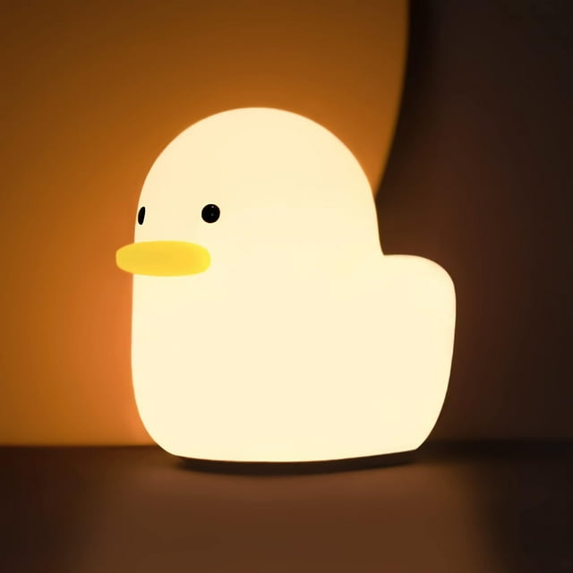 Luz nocturna de pato, lindo animal de silicona, luz nocturna, lámpara de mesa recargable, lámpara de noche con sensor táctil para bebés, niñas, mujeres, dormitorios, sala de estar