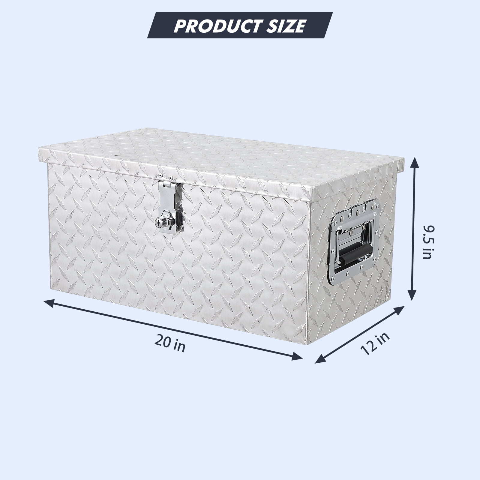 20 Inch Aluminum Plate Tool Box With Lock and Keys, Waterproof Truck Storage Organizer Chest for Pick Up Truck Bed, Rv Trailer/Van With Side Handle