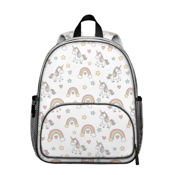 Unicorn and Heart White Pattern Backpack for School, Cute School Bag with Adjustable Shoulder Straps and Padded Back, 13.8"x11.4"x6"