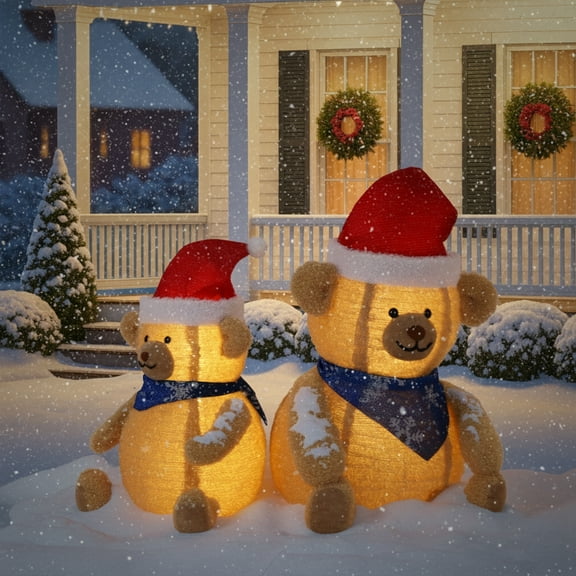 UBesGoo 2-Piece Christmas Decor Lighted Bear, Pre-Lit Outdoor Indoor Christmas Decor with Warm White LEDs