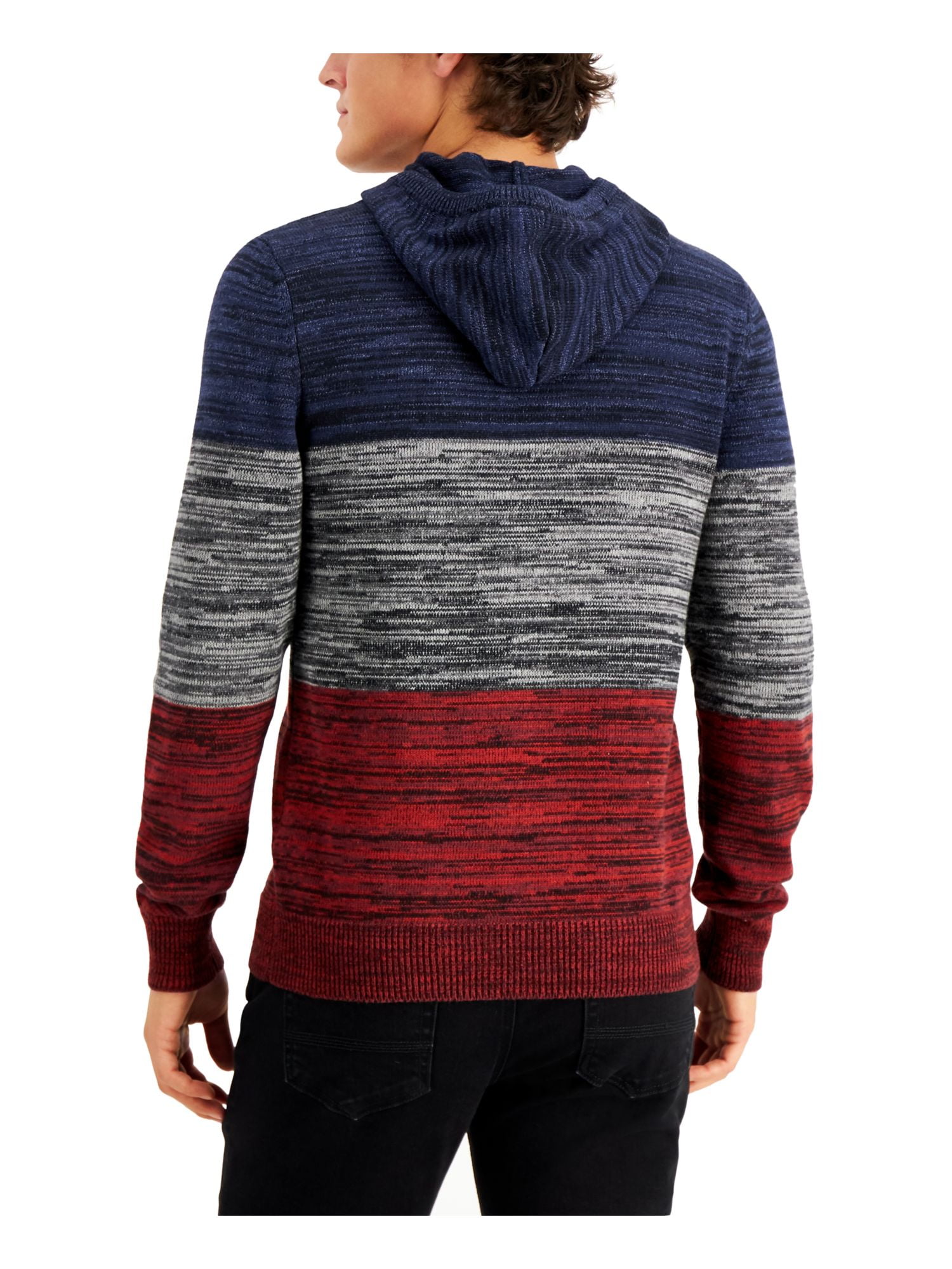 SUN STONE Mens Navy Color Block Long Sleeve Collarless Classic Fit Draw  String Cotton Pullover Sweater XL