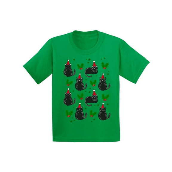 Awkward Styles Christmas T-Shirt for Boys Girls Cat Xmas Pattern Kids T Shirts