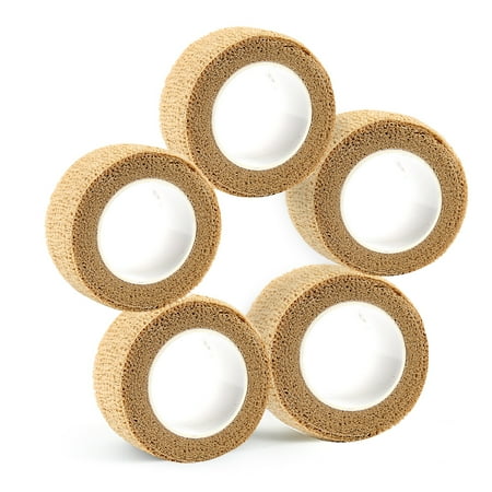 Yd Cohesive Elastic Bandage Wrap - Jeobest Elastic Self Adhesive Bandage - 5 Pack Self Adherent Wrap Tape Cohesive Bandages Flexible Stretch Elastic First Aid Tape for Sport Sprain Swelling and Soreness (1 inch x 5 Yards) Khaki MZ