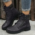 thumbnail image 2 of Womens Combat Boots Lace up Knitted Stretch Ankle Booties Waterproof Stitching Leather Platform Zipper Winter Riding Boots, 2 of 6