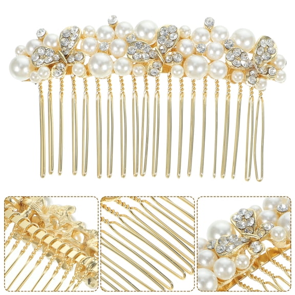 LOLIPPYY Golden Rhinestone Hair Comb for Bridal Wedding Hair Accessories Comfortable Alloy