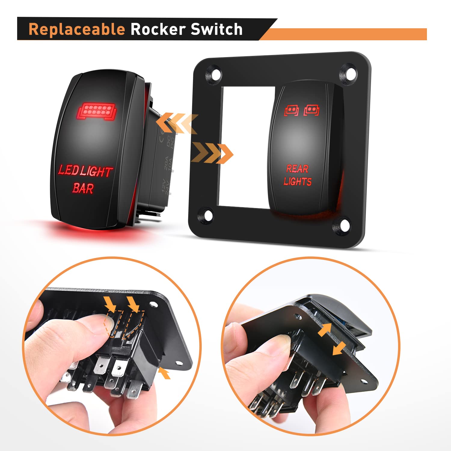 Waywe 2 Gang Rocker Switch Panel LED Light Bar Switch Rear Lights Switch 12 24V DC Red Switches 5Pin ON Off Pre-Wired Toggle Switch Panel for Cars ATVs UTVs