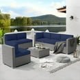 thumbnail image 3 of SUNCROWN Outdoor Patio Furniture Set 7 Piece Outdoor Sectional Sofa Grey Wicker Conversation Sofa Set with Coffee Table and Cushions (Dark Blue), 3 of 9