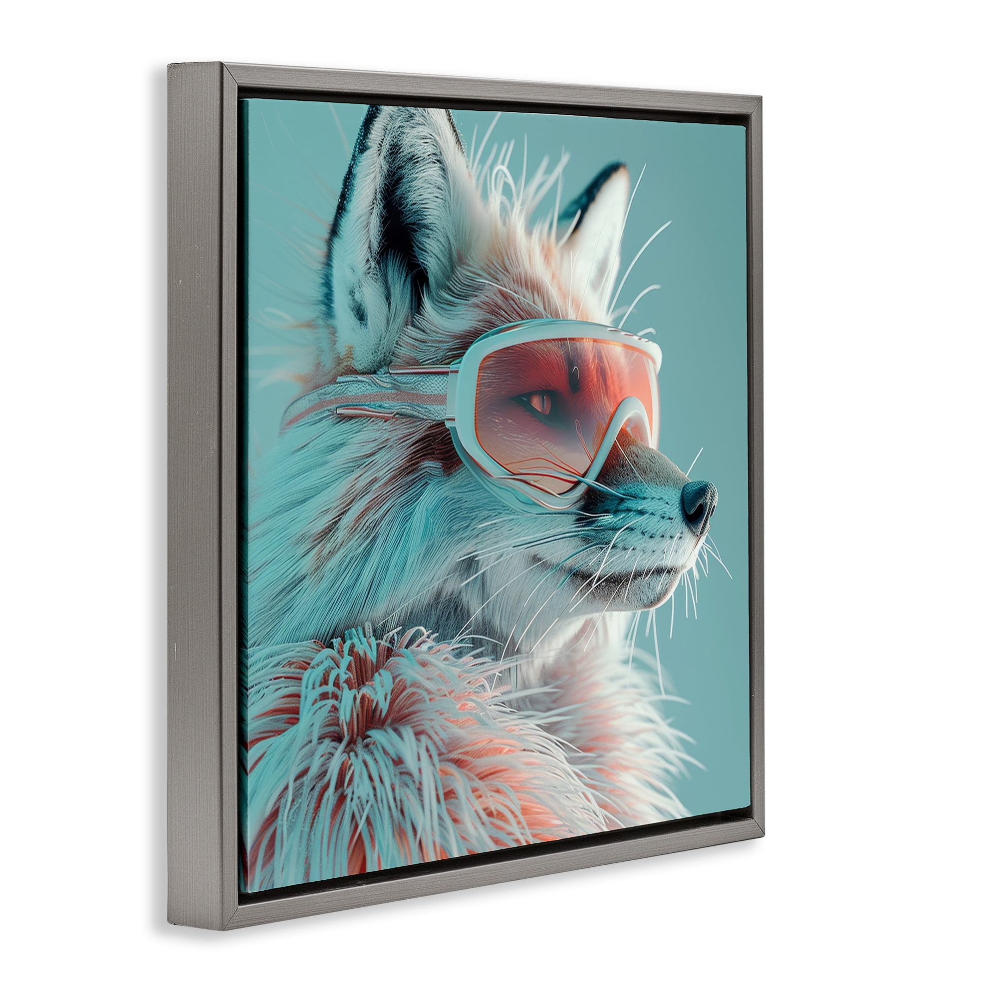 Stupell Industries Winter Whimsy Fox Animals Painting Gray Floater Framed Canvas Art Print Wall Art, 25 x 25