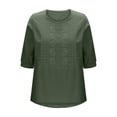 thumbnail image 5 of Htigea Cotton Linen Half Sleeve Shirt for Women Summer Crewneck Embroidery Beach Blouse Casual Loose Fit Everyday Tee Army Green L, 5 of 5