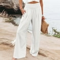 thumbnail image 2 of vigerkar Women Linen Palazzo Pants Summer Boho Wide Leg High Waist Casual Lounge Pant 2025 Beach Outfits White, 3XL, 2 of 7