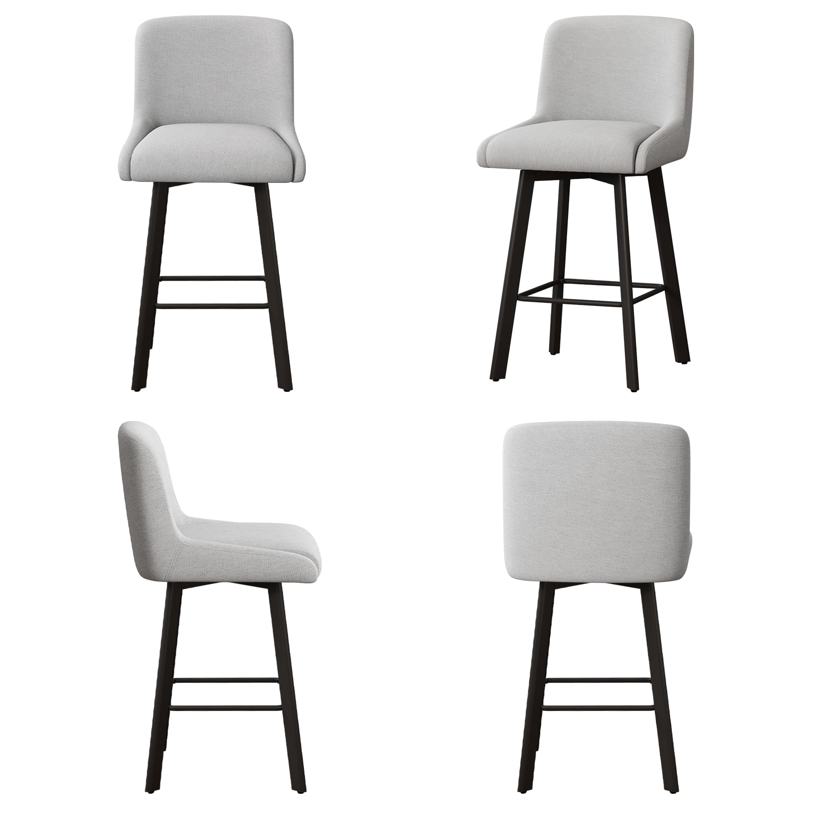 MultiHaven 26.1-Inch Bar Stools Set of 4,Swivel Counter Height Bar Stool with Back & Metal Legs,Fabric Island Chairs Suitable for Kitchen,Bar,Cafe - Light Gray