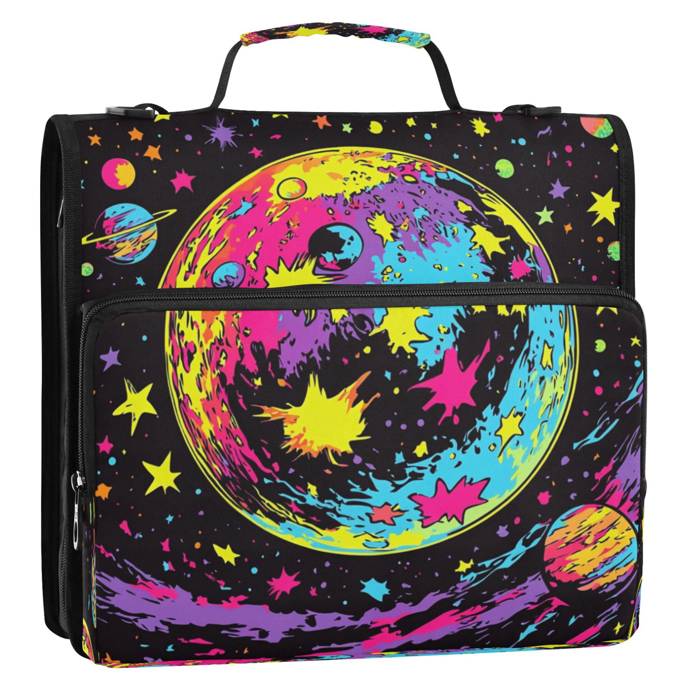 YAZAOO Zipper Binder trapper keeper Documents Organized Design Vibrant Planetary Scene Printed