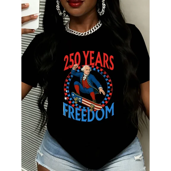 George Washington Skateboarding 250 Years Freedom Patriotic Graphic T-Shirt for Adults
