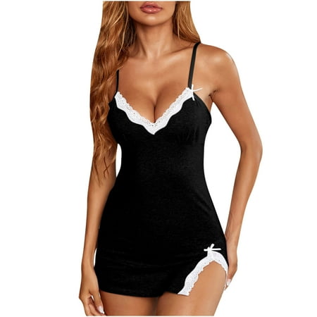 

KEJIG High Quality Womens Comfortable Cotten Sexy Sling Dress Lace V-Neck Underwear Lingerie Sets Nightdress