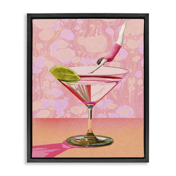 Stupell Industries Diver in Cocktail Food & Beverage Painting Black Floater Framed Canvas Art Print Wall Art, 17 x 21