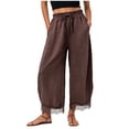 thumbnail image 2 of RFQWOVSR Women's High Waist Drawstring Wide Leg Linen Pants with Lace Trim Pockets Loose Fit Casual Summer Trousers M, 2 of 5
