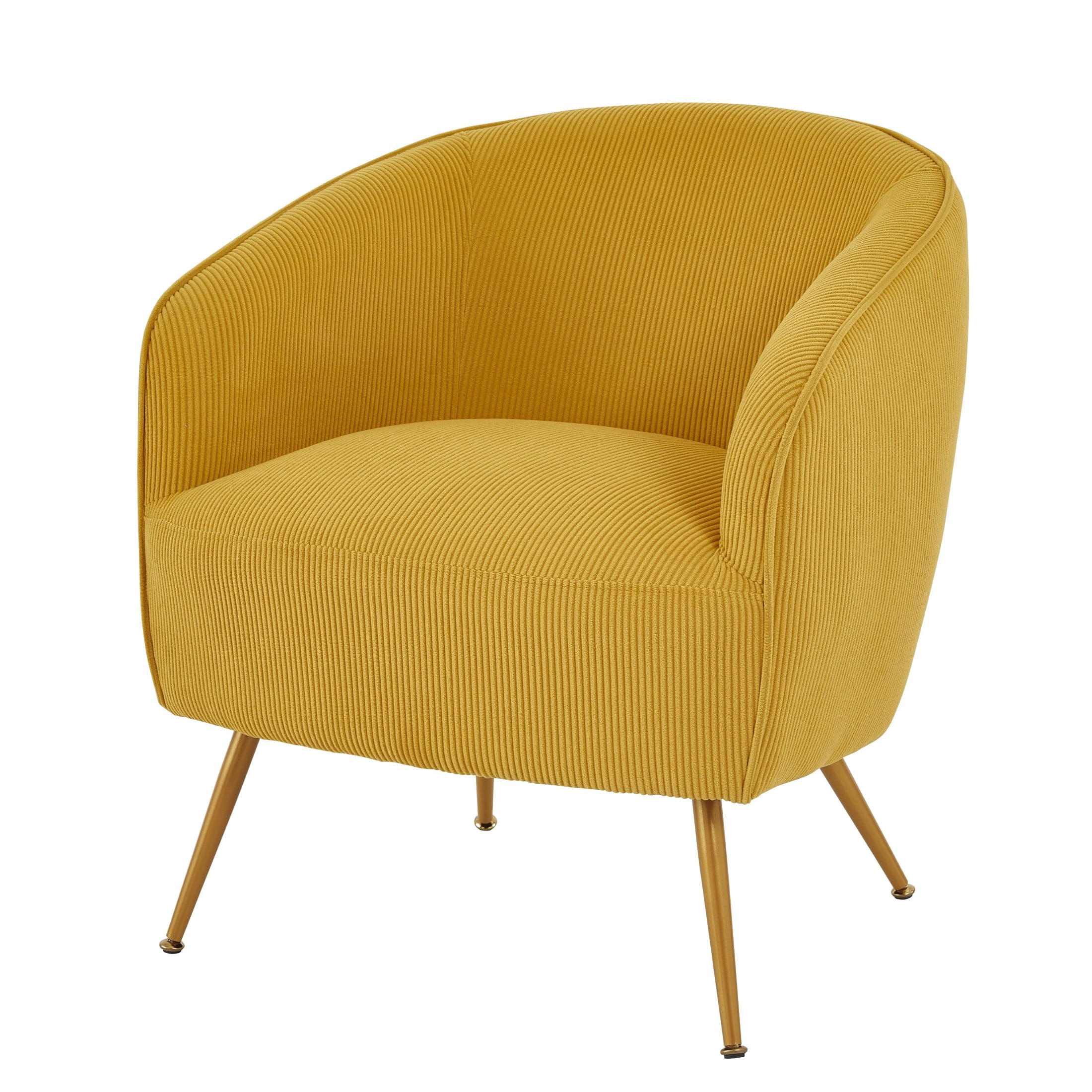 GDF Studio Modern Barrel Accent Chair with Corduroy Upholstery & Gold Metal Legs, Yellow