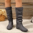 thumbnail image 2 of Xiaoxatg Ladies Fashion Solid Color Suede Pleated Pile Mid-Calf Boots British Style for Women with Flat Bottom Design 6.5 Grey, 2 of 7