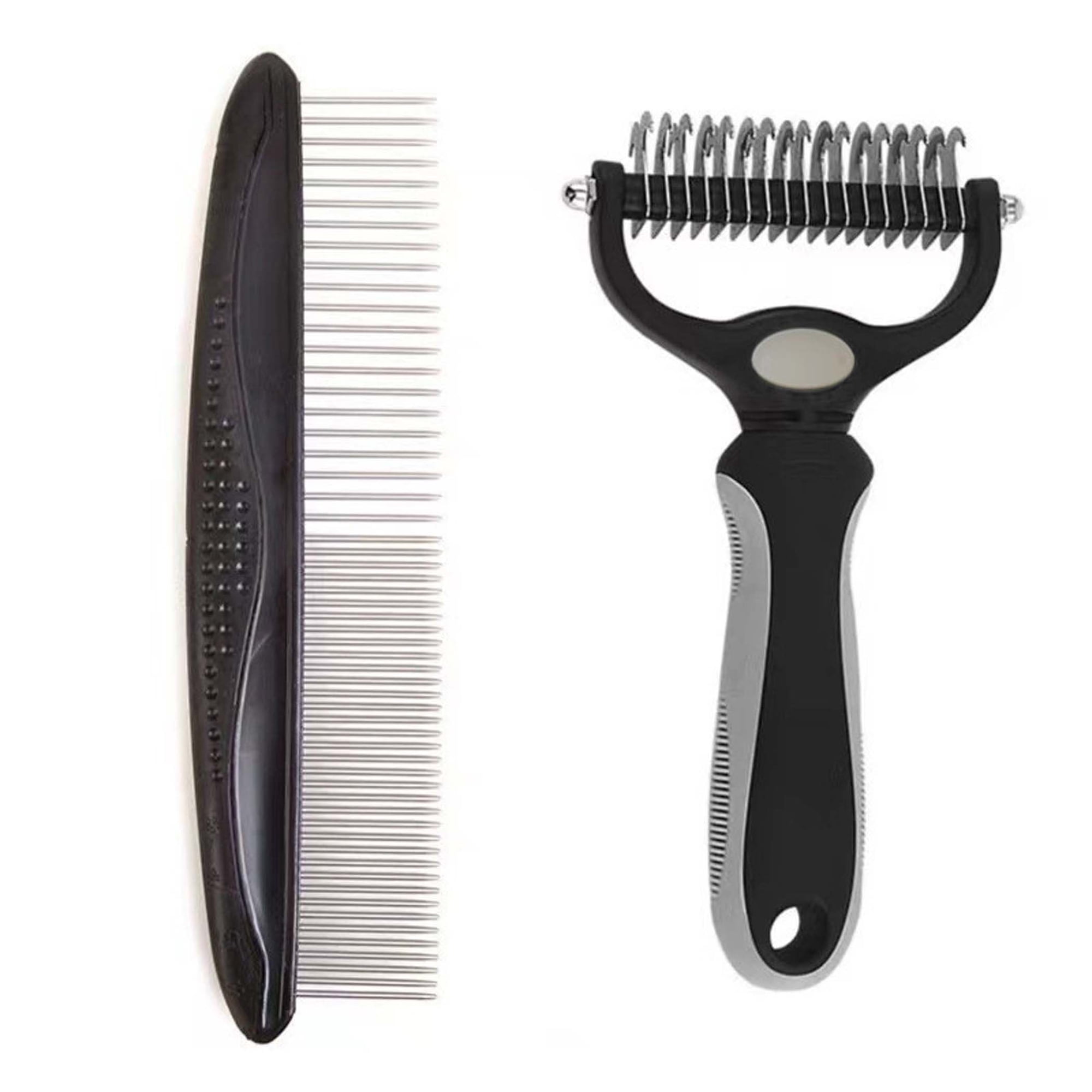 Dog Brush Pet Grooming Tool Set Deshedding Brush Metal Comb Dematting Rake 2-In-1 For Cats Dogs Long Medium Hair