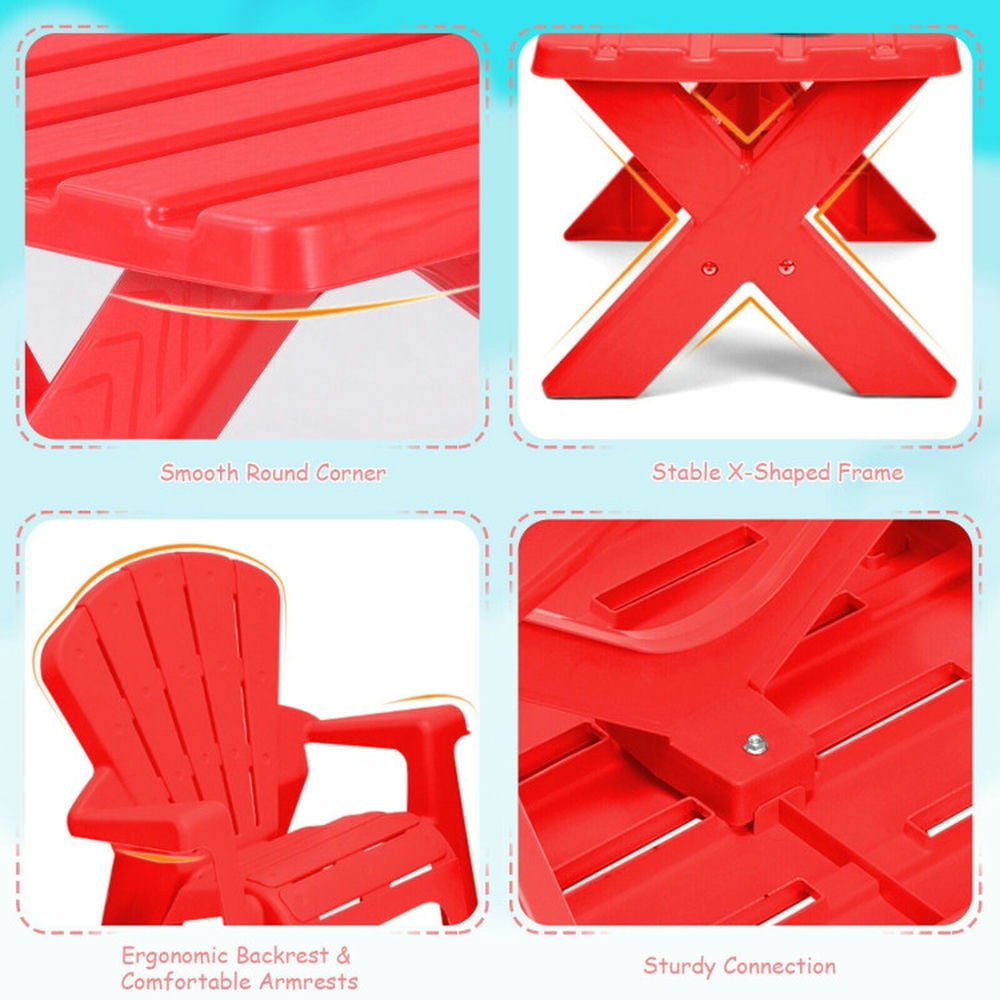 Spaco 3-Piece Plastic Children Play Table Chair Set-Red, Toddler Table and Chair Set for Arts & Crafts, Snack Time, Homeschooling, Homework