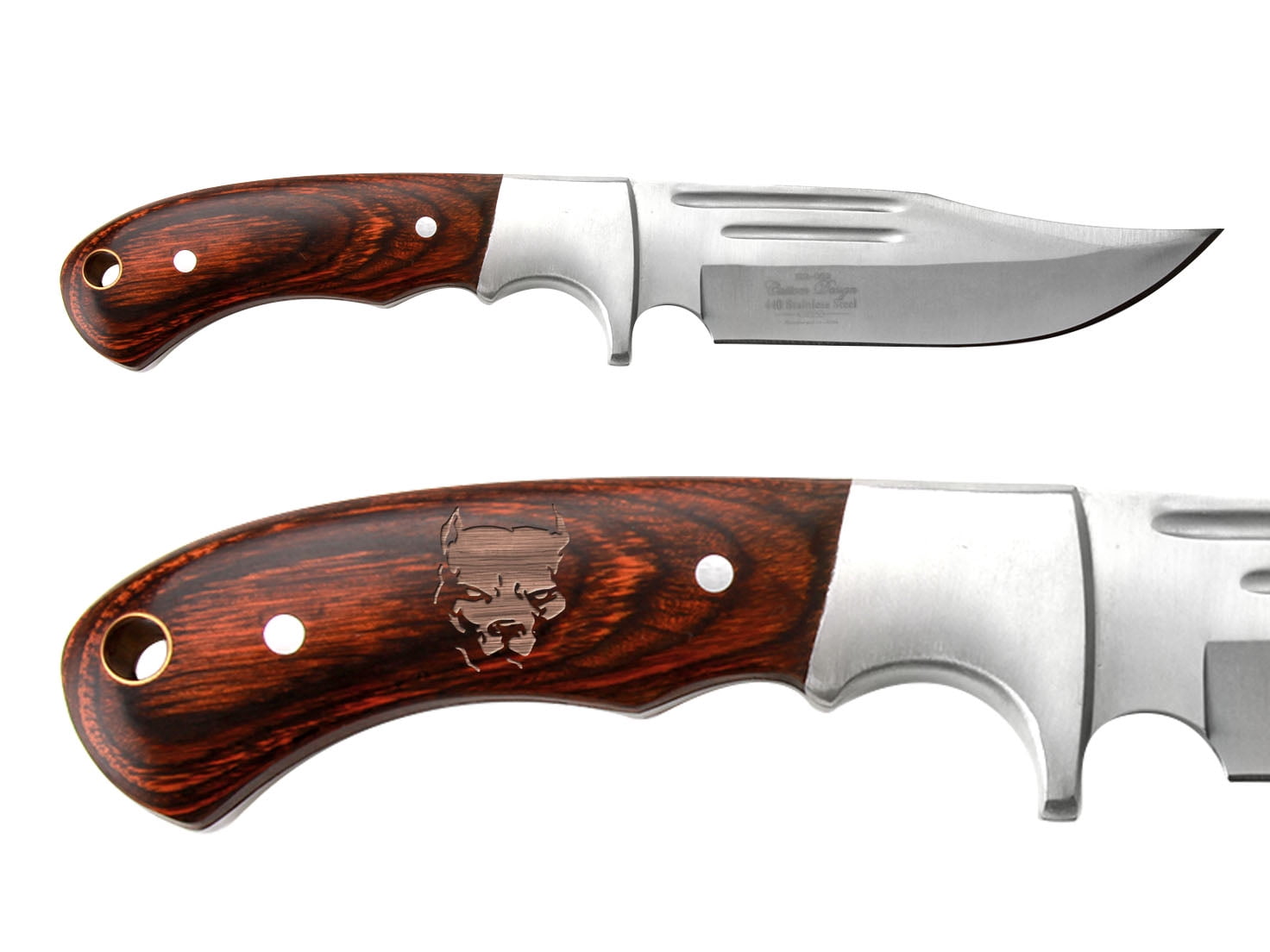 Elk Ridge 9.5" Knife With Wood Handle And Grooves On Blade ER052 Dog