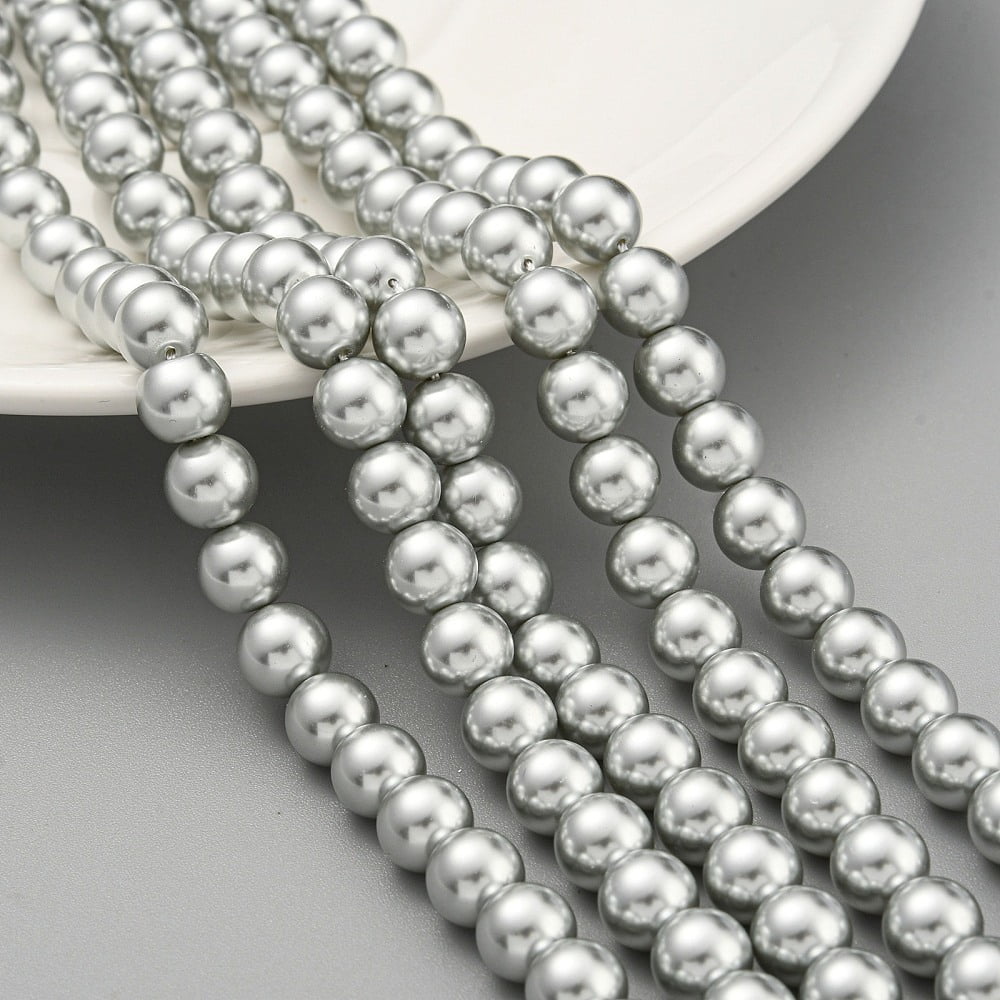 Glass Pearl Beads Strands Round Light Grey 8mm Hole: 0.6mm about 51pcs/strand 15.98''(40.6cm) DIY