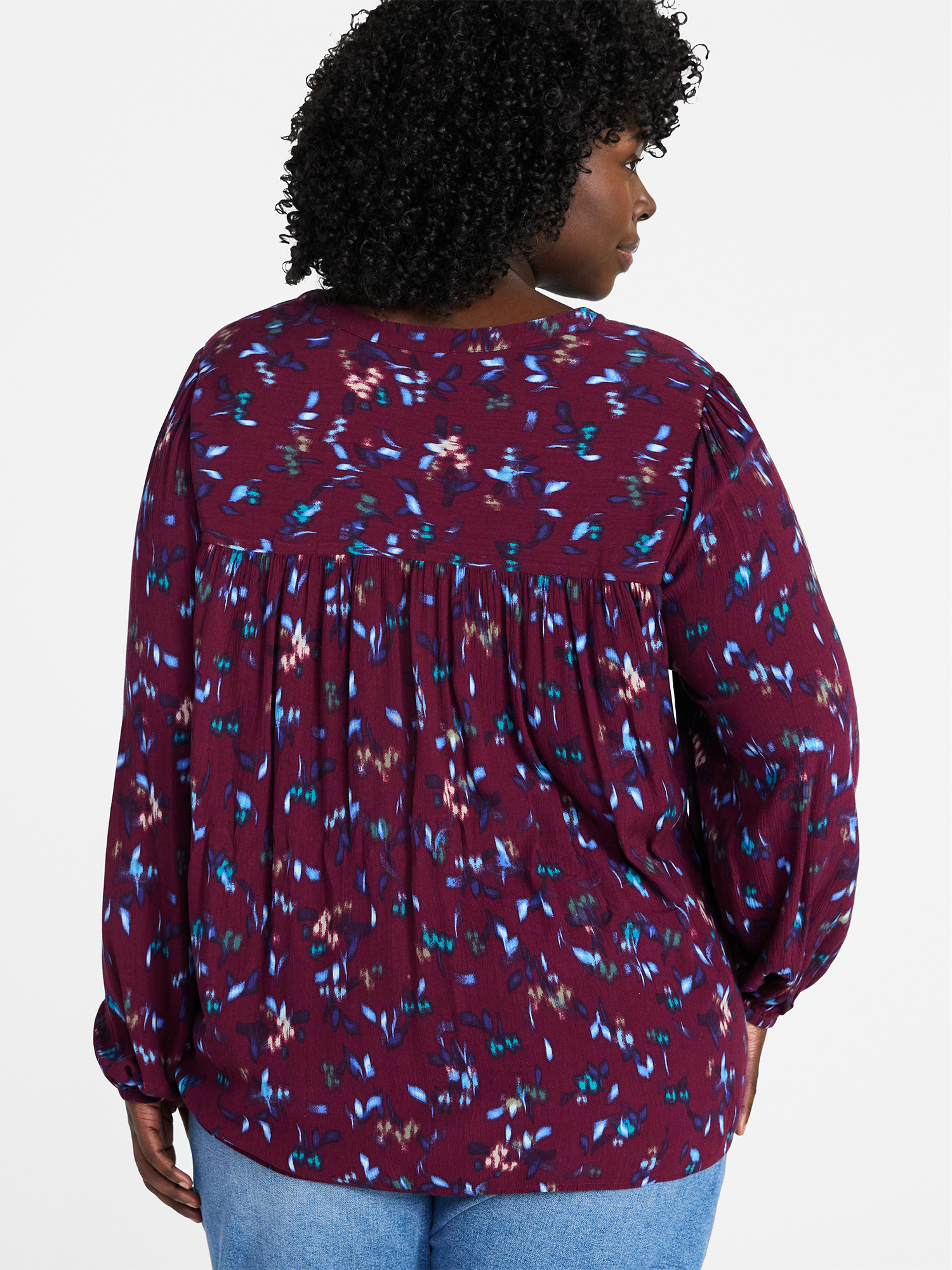 Terra & Sky Women’s Plus Peasant Blouse with Long Sleeves, Sizes 0X-5X