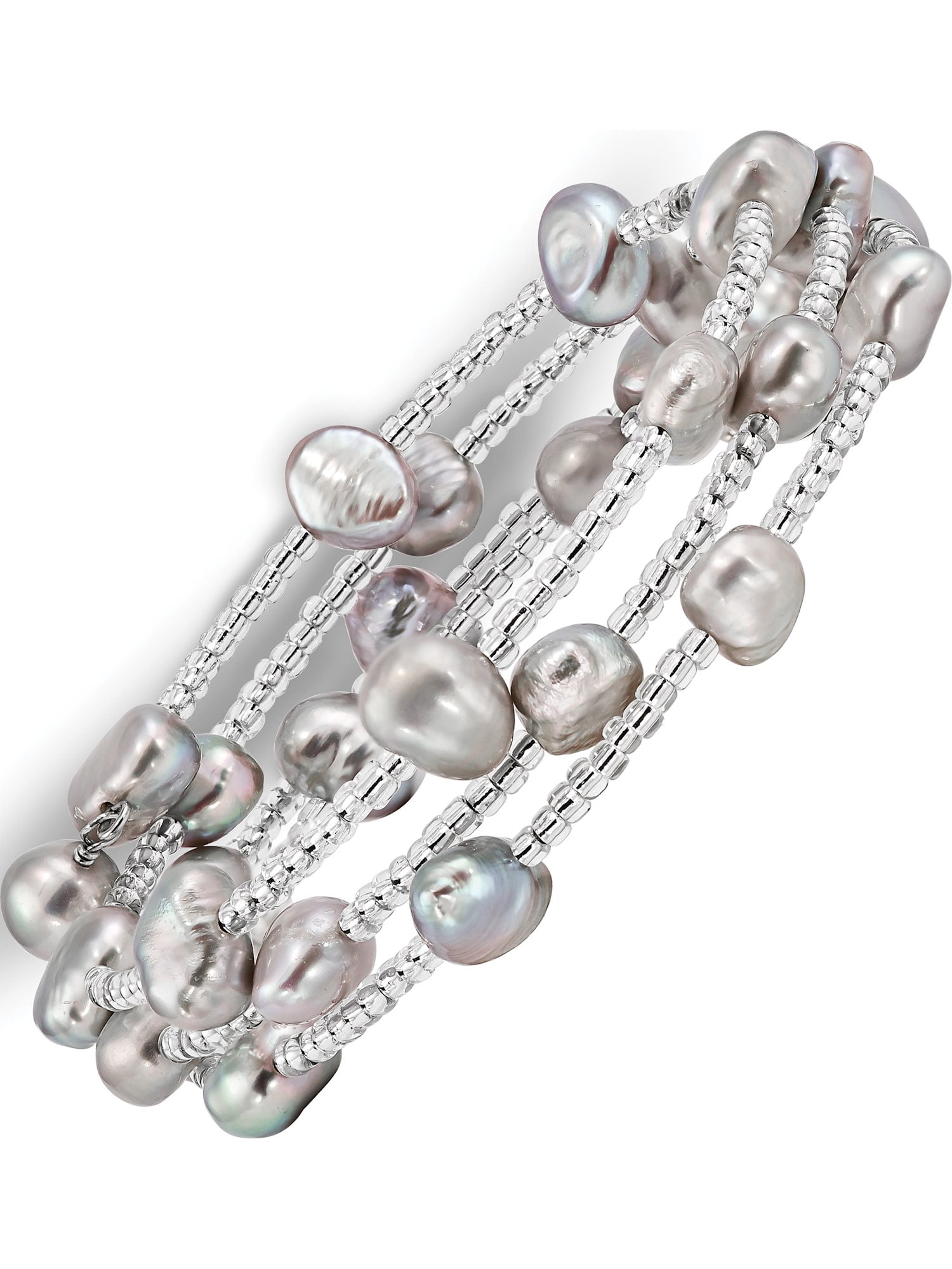 Ideal Gifts Silver Grey Freshwater Baroque Pearl Bracelet with T-bar Clasp