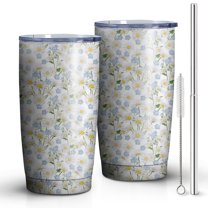 Daisy Yellow 20oz Tumbler Stainless Steel Double Wall Vacuum Insulated Coffee Mug Travel Cups for Wife Mom Daughter Sister Friend Coworker, Metal Straws and Brush