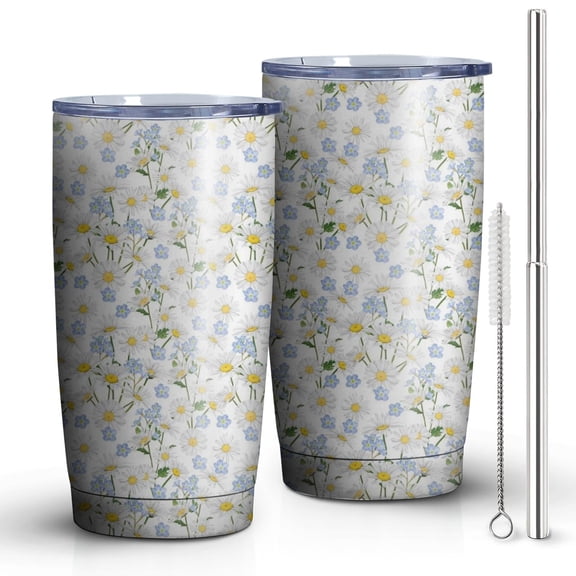 Daisy Yellow 20oz Tumbler Stainless Steel Double Wall Vacuum Insulated Coffee Mug Travel Cups for Wife Mom Daughter Sister Friend Coworker, Metal Straws and Brush