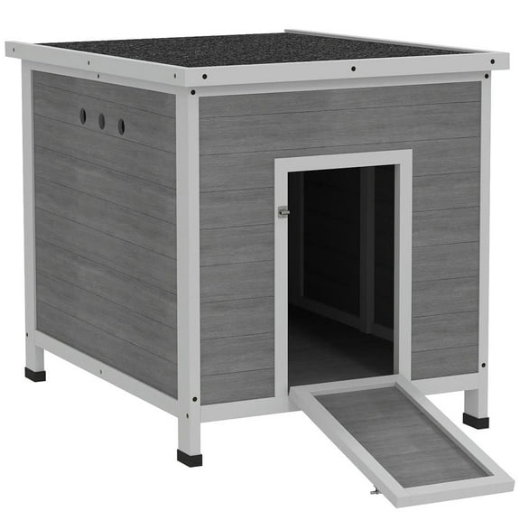 Topcobe Wooden Duck Coop with Openable Roof, Removable Floor, Double Doors, Ramp, for 2-4 Ducks, Chickens, Outdoor Wooden Pet Shelter, Gray