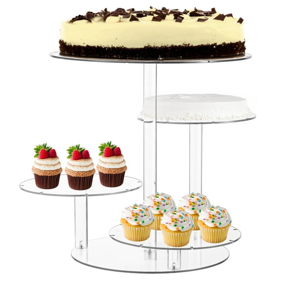 Clear 4-Tier Acrylic Cupcake Stand - Round Cake Tower Stand | No-Tool Assembly Dessert Tower for Weddings & Parties | Space-Saving Tiered Display Rack