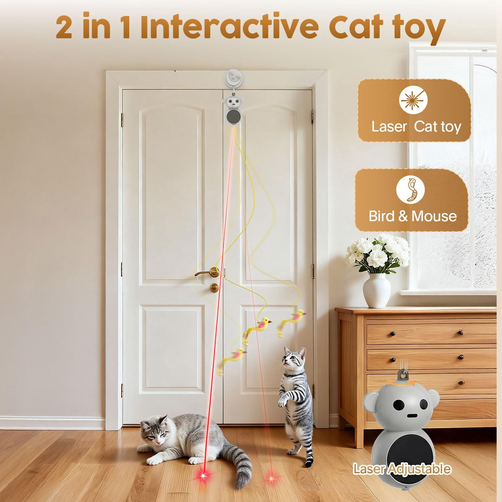 Interactive Cat Toys For Indoor Cats: 2 In 1 Pointer With Automatic Flying Bird & Mouse Wand  Smart Motion Mode Adjustable Speed Usb Rechargeable Safe Bored Kittens And Adult Cats