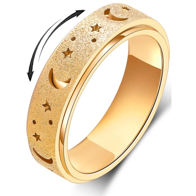 Mhwtty Anillo de Ansiedad para Mujer Anillo Fidget Anillos Giratorios de Acero Inoxidable Juguetes Fidget Regalo para Adultos para Mujeres Hombres Oro Tamaño 9