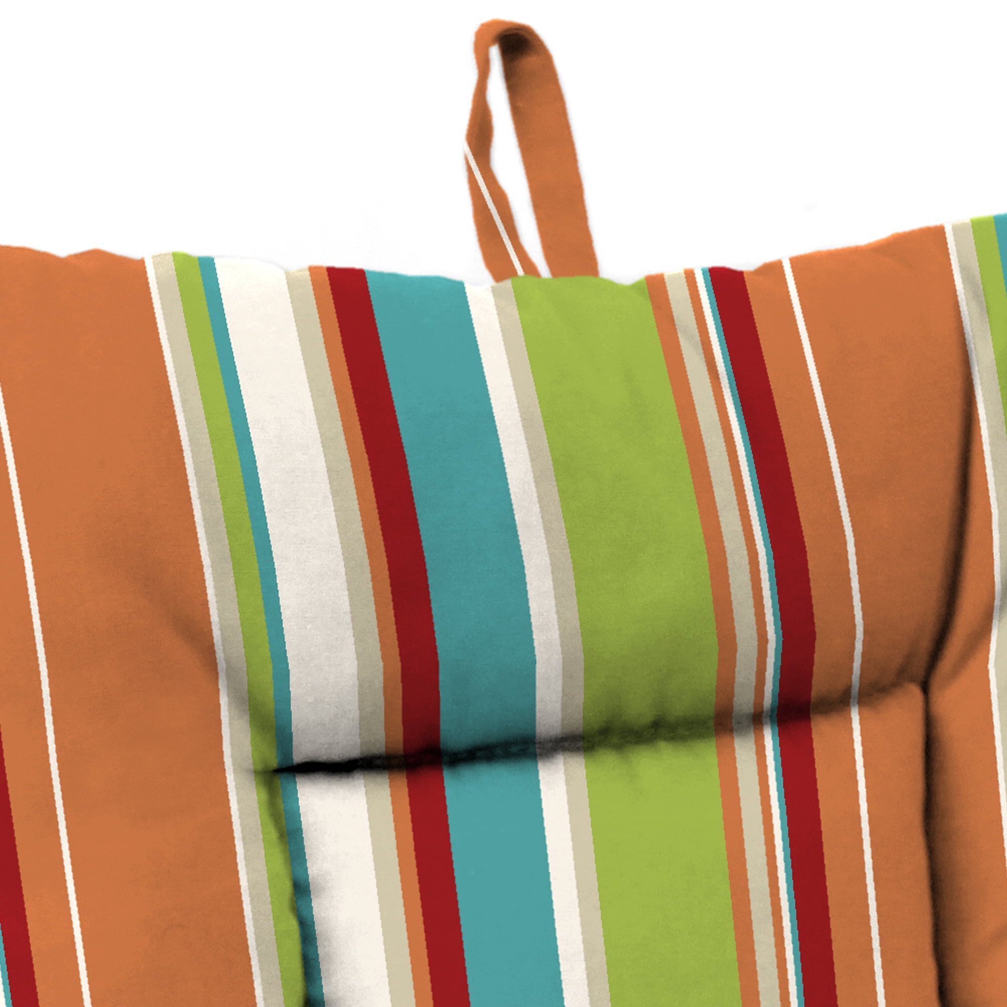 Jordan Manufacturing 38" x 21" Covert Breeze Multicolor Stripe Rectangular Outdoor Wrought Iron Chair Cushion with Ties and Hanger Loop