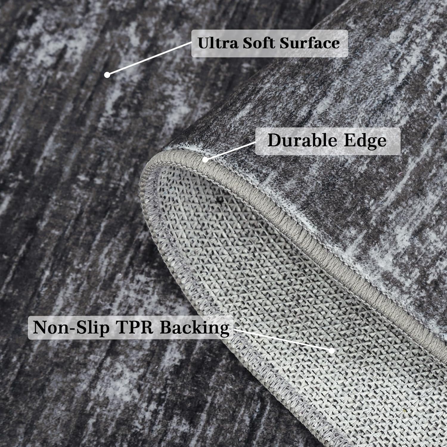 Shininglove Washable Area Rugs 9' x 12' Large Modern Abstract Plain Texture Living Room Carpet, Contemporary Non-Slip Accent Floor Mat for Playroom Nursery Room(Dark Grey)