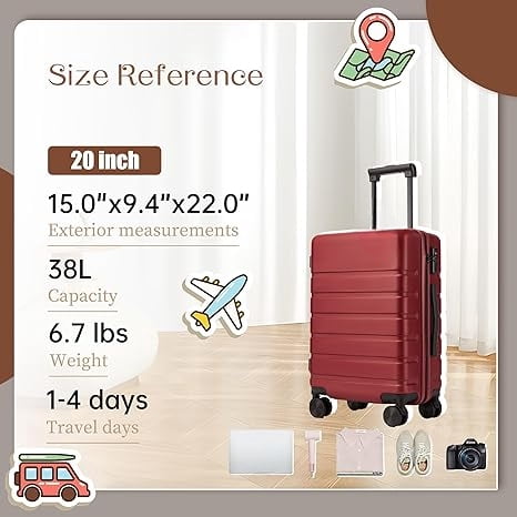 Carry on Luggage Suitcase, 22x14x9 Airline Approved 20 Inch Hardside Carry-on Luggage with Spinner Wheels, Hard Shell Luggage with TSA Lock, Hard Case Small Travel Suitcase  20-Inch