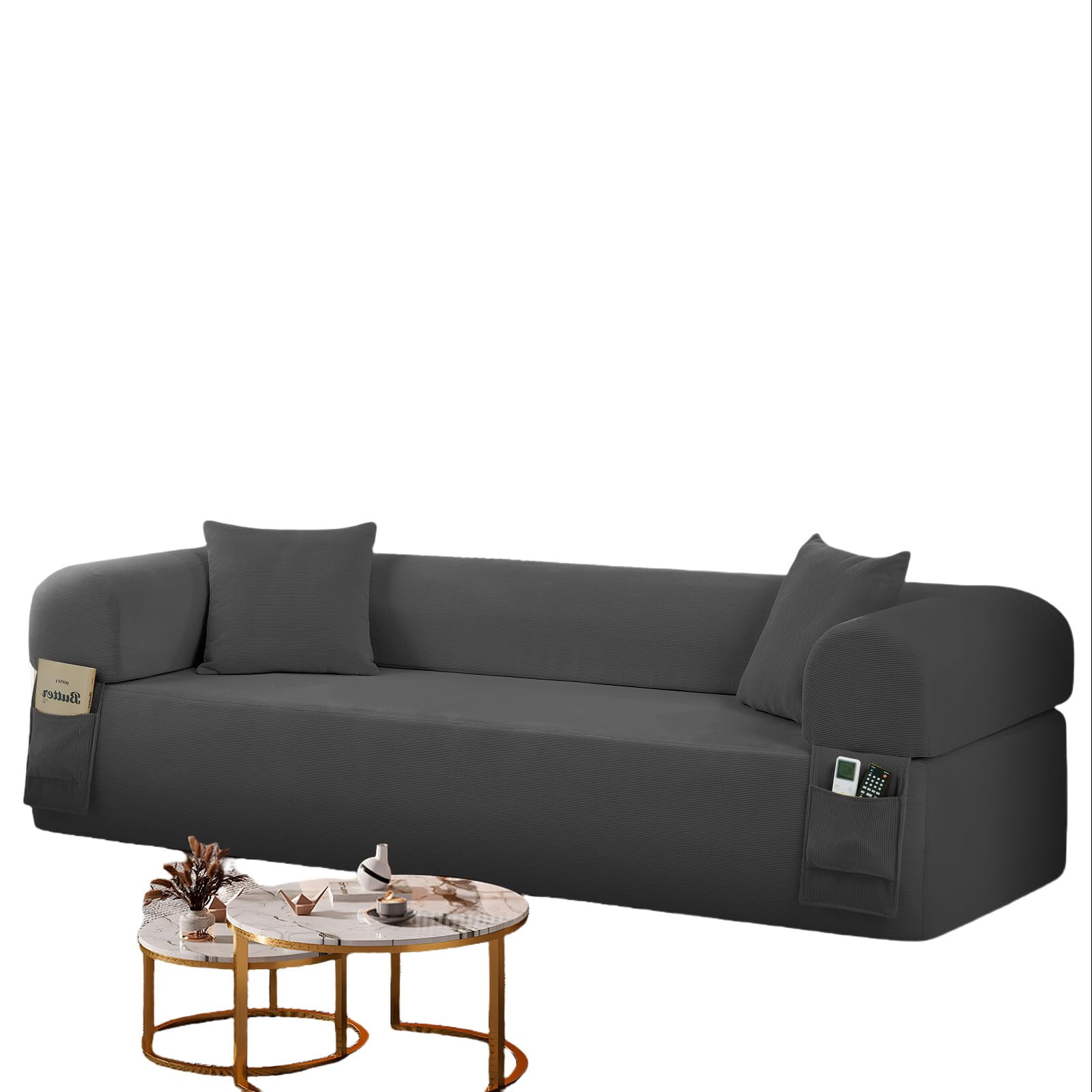 3-Seater Sofa, 83" No Assembly Deep Loveseat Couch in A Box, Spring & High-Elastic Sponge Filling Sofas with 2 Cushions & Side Storage Pockets for Living Room Apartment, Gray