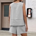thumbnail image 5 of Laqbezok Women's 2-Piece Linen Cotton Set, Casual Sleeveless Striped Tank Top and Shorts with Pockets, Loose Fit Summer Beach Outfits Loungewear, 5 of 6